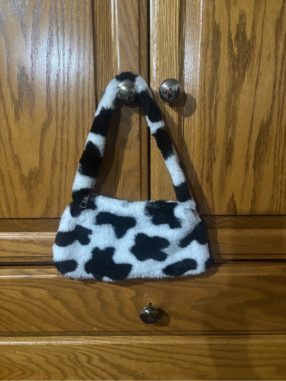 Black & White Faux Fur Cow Print Shoulder Bag